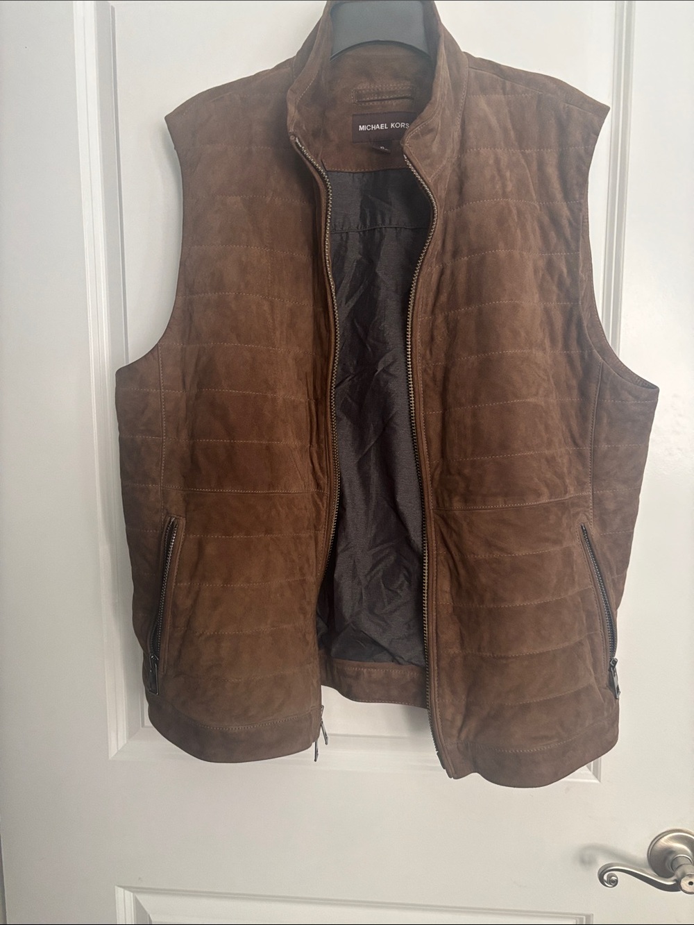 Michael Kors Brown Suede Quilted Zip Vest